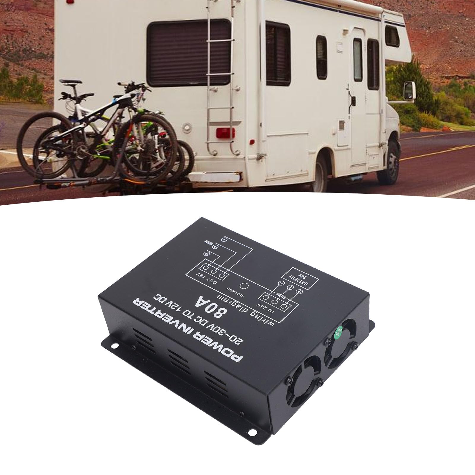 Convertitore Riduttore di Tensione da 24 V a 12 V per Auto, Camion, Camper, SUV, Autobus, Controllo della Temperatura (80A)