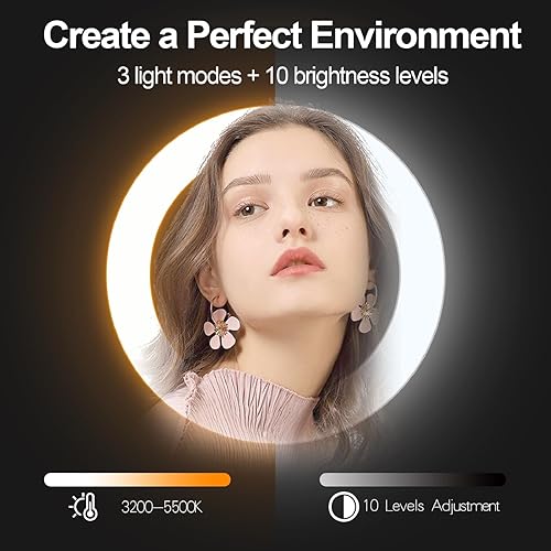 Miniatura 2 de EMART Anillo de luz de 10 pulgadas con trípode extensible de 55 pulgadas y soporte para teléfono, luz redonda LED regulable para cámara de selfies,
