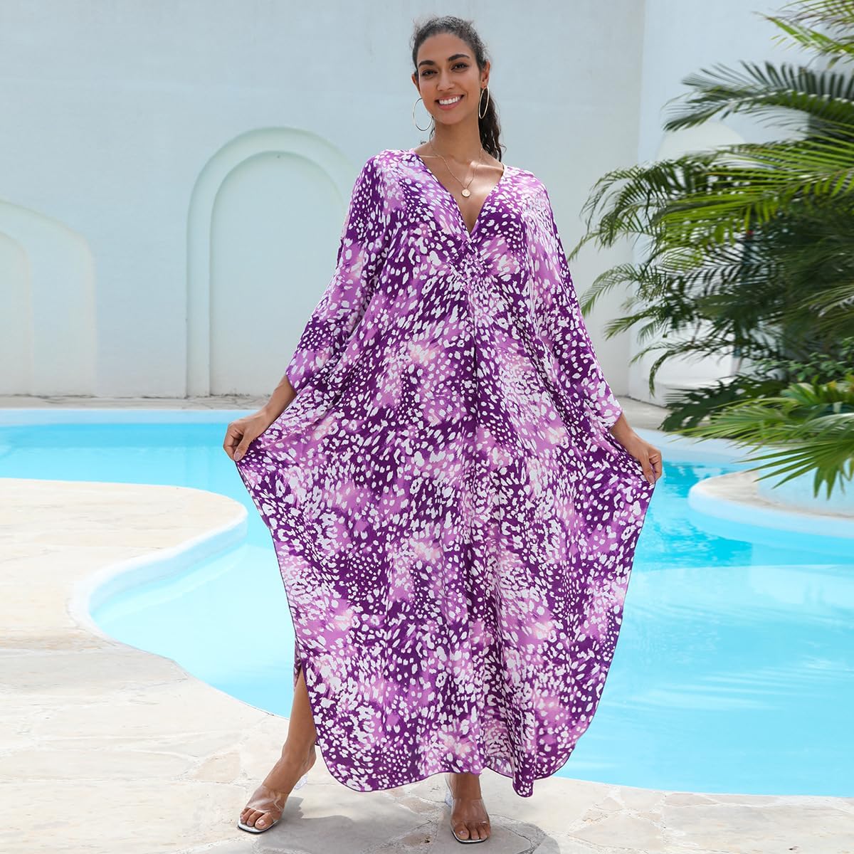 Women's Plus Size Kaftan Dress – Plus Size Maxi Dress Moo Moos Beach Cover Up,Bathing Suit Cover-Up Loungewear - Image 5