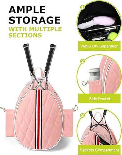 Miniatura 5 de Bolsas de tenis con capacidad para 2 raquetas para mujeres y hombres, mochila de tenis cruzada y bolsa de hombro para raqueta, bolsillo aislado,