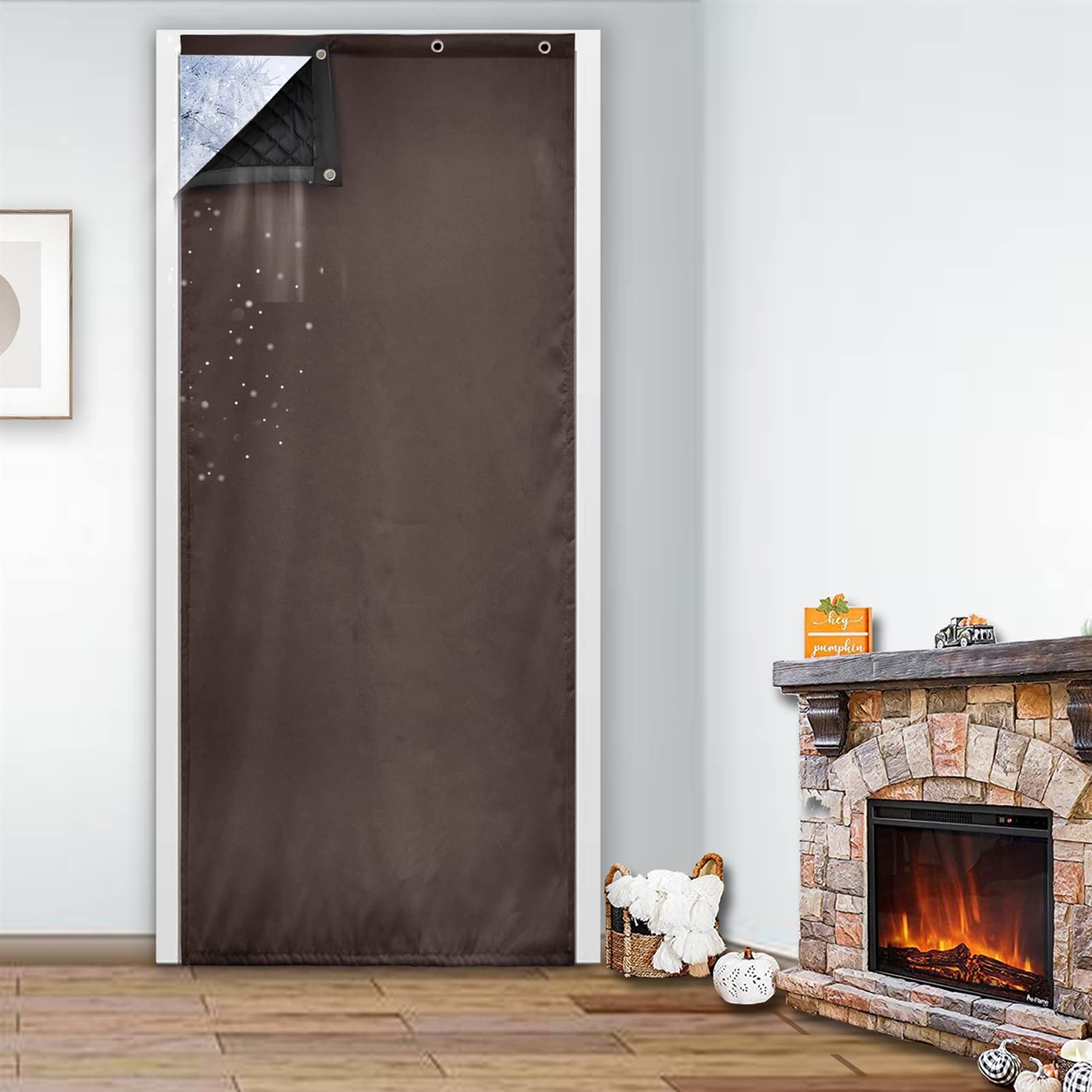 SK Studio Rideau de Porte Isolant Thermique Anti Froid Chaleur Rideaux Occultant Imperméable Coupe-Vent Séparation de Pièce pour Couloirs, Portes, Patio Marron,