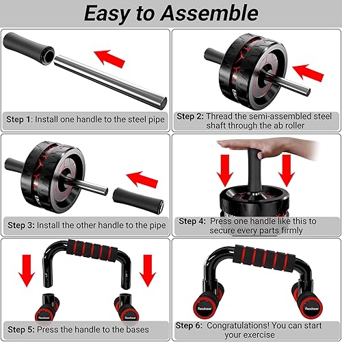 Miniatura 6 de Readaeer Rueda de rodillo abdominal, kit de ruedas de ejercicio abdominal con rodillo abdominal, bandas de resistencia, alfombrilla de rodilla,