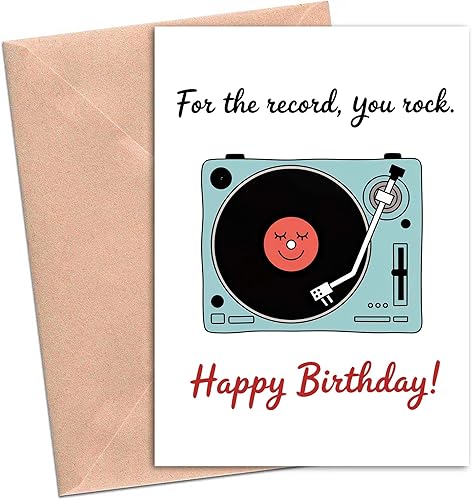 For The Record You Rock - Tarjeta de cumpleaños con texto en inglés For The Record You Rock, divertida tarjeta de cumpleaños retro, buena idea de