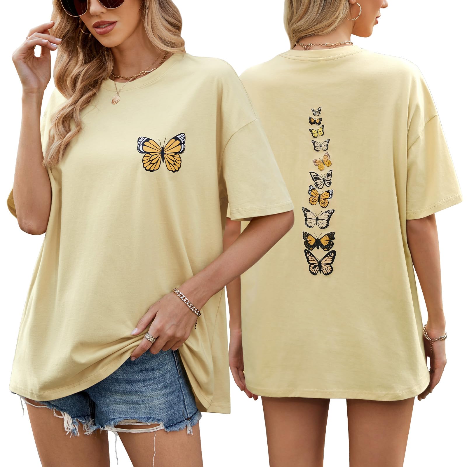 heekpek Damen Tshirt Oversize T Shirt Baumwolle Kurzarm Longshirt Sommer Oberteile Graphic Tee Lang Bluse Tunika Tops für Teenager Mädchen Locker Basic T-Shirt