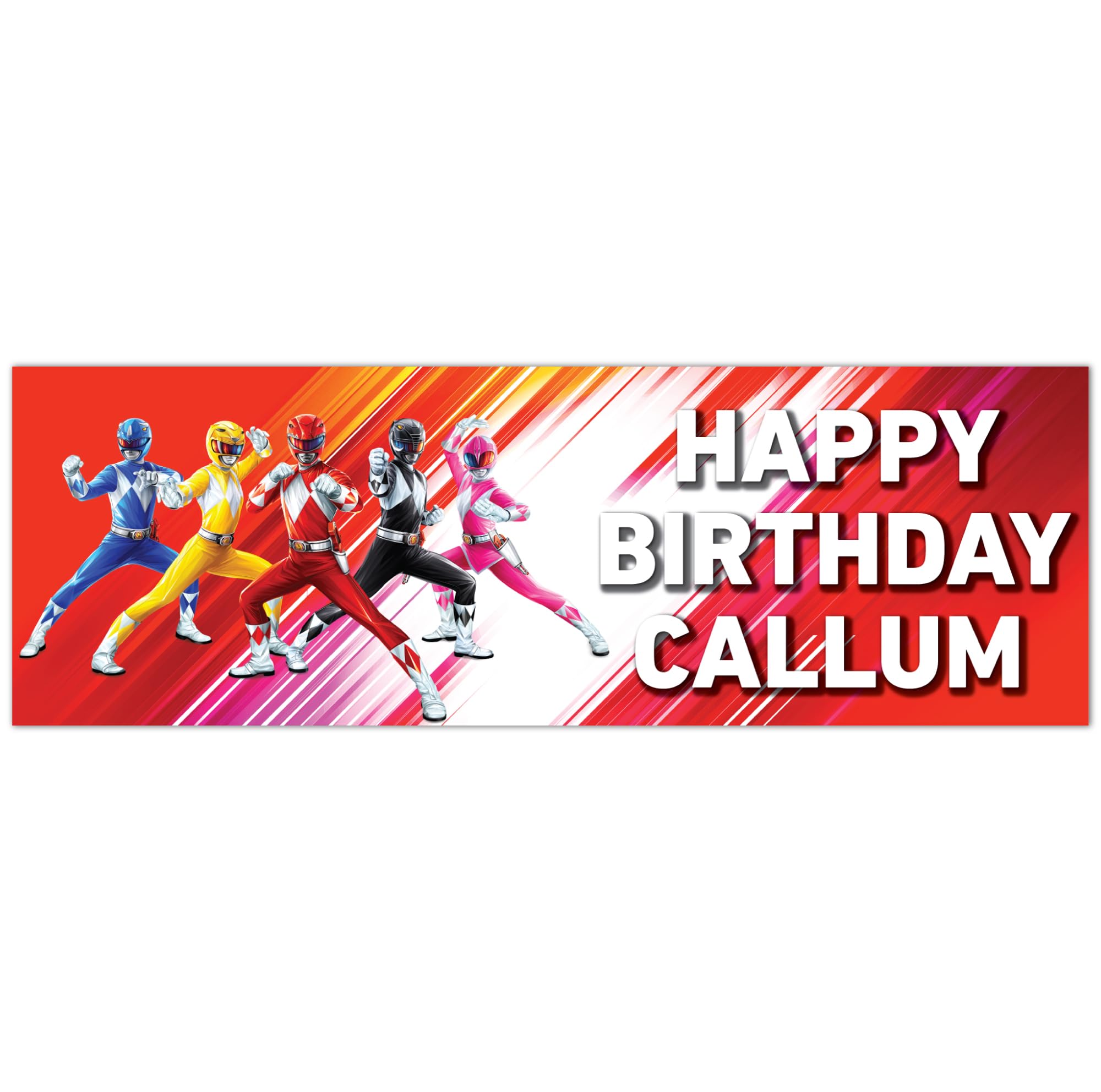 Power Rangers Birthday - Group Red Personalised Banner Wall Sticker (180cm width x 60cm height)