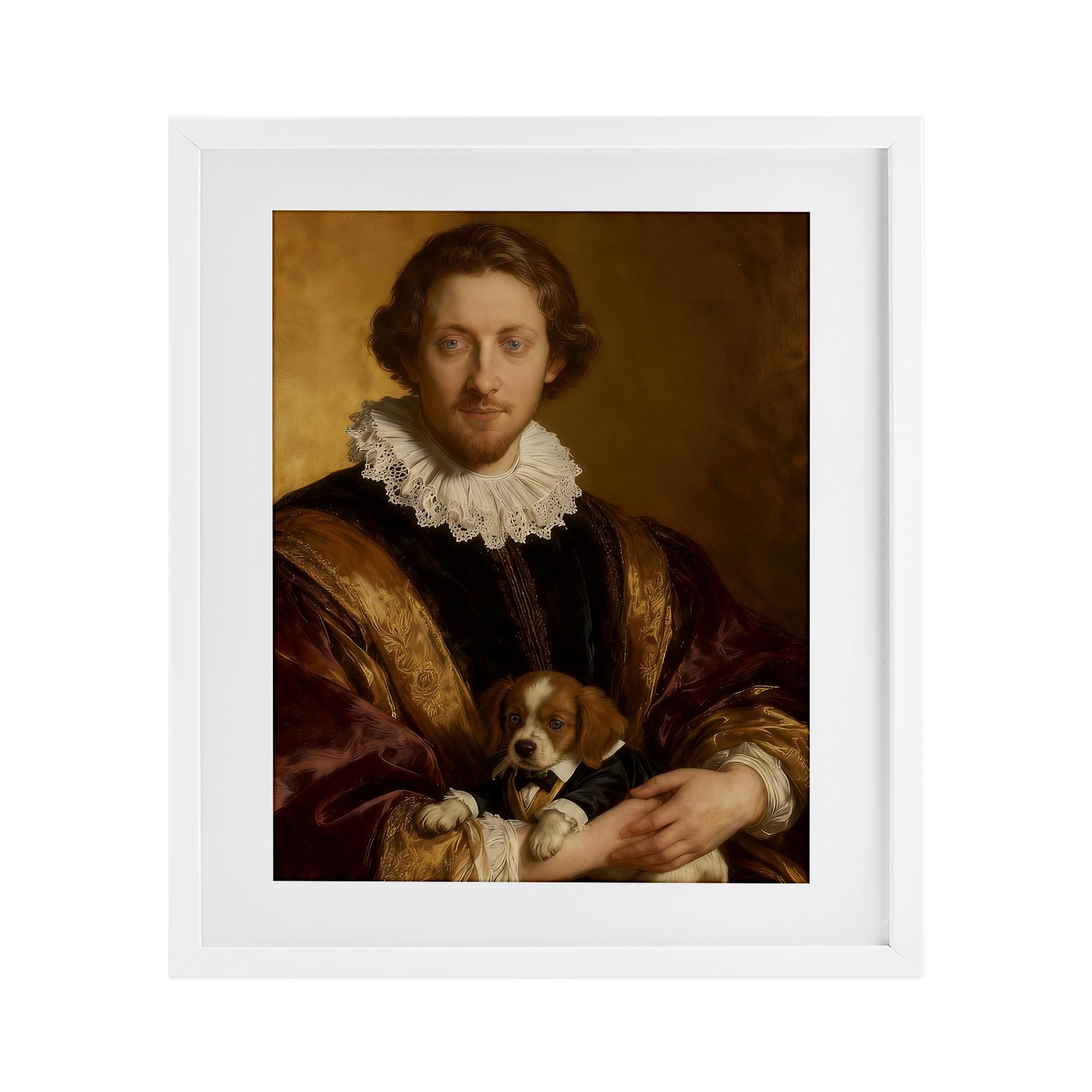 Stupell Industries Coastal White (Textured) 'Renaissance Noble With Loyal Companion'| Framed Print Under Glass