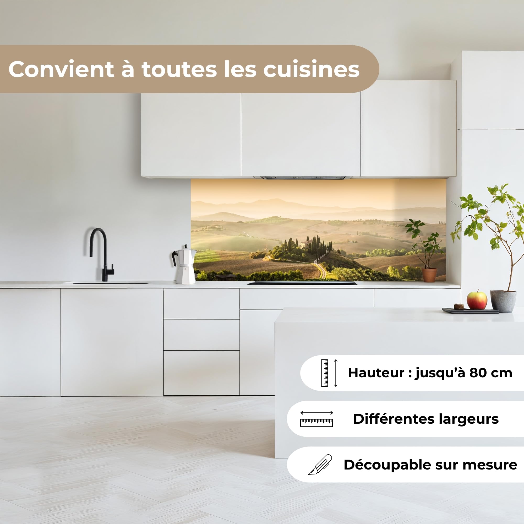 KitchenYeah© Credence Cuisine Sur Mesure 60x150 cm Plaque Adhesive Murale Panneau Decoratif Interieur Peel And Stick Mural Protection Mur Paysage - Toscane - Lumière Du Matin