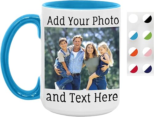 Taza de café de cerámica personalizada de 15 onzas con foto, imagen y texto personalizados, regalos novedosos personalizados para el día de V,
