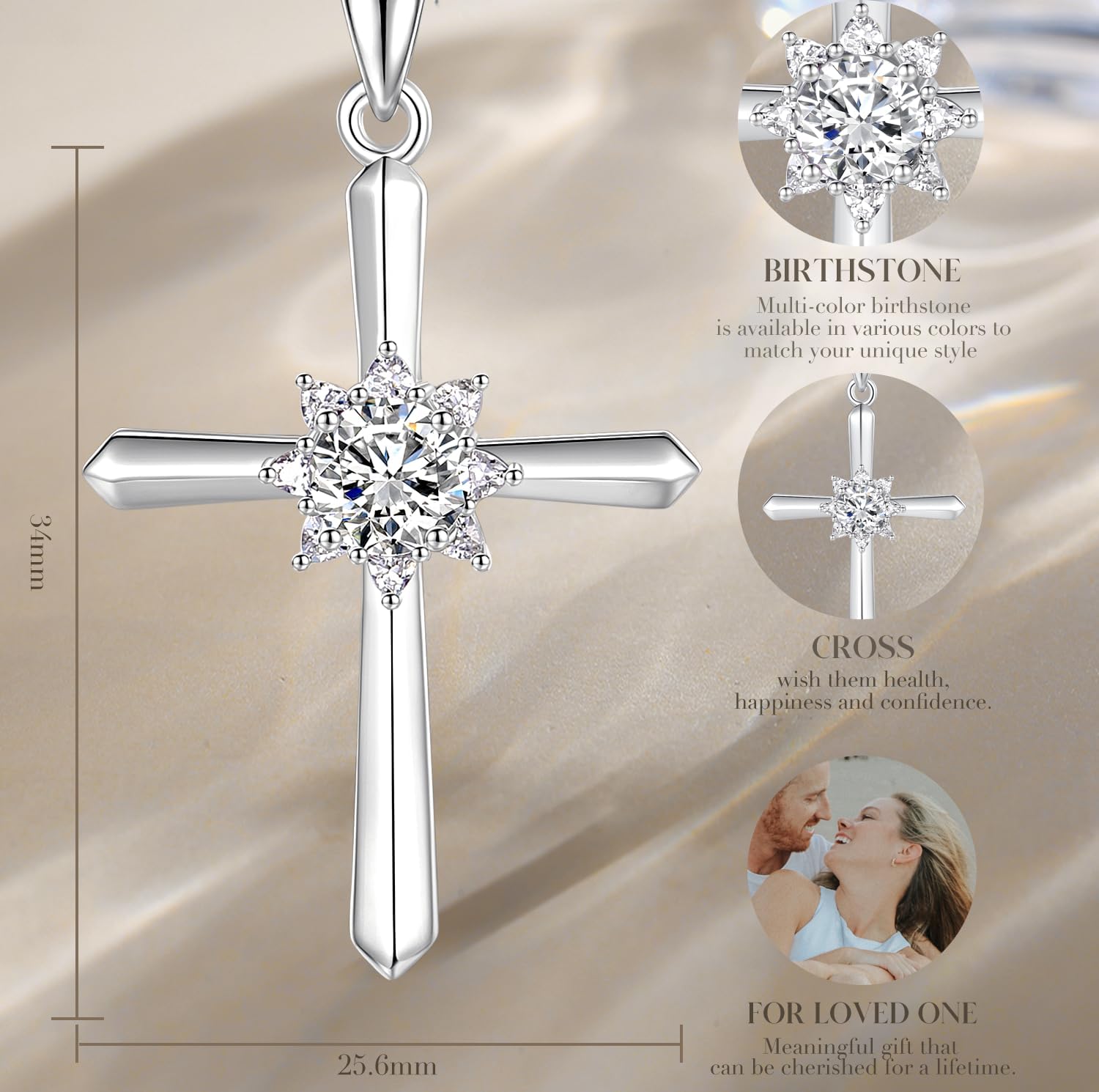 FANCIME Birthstone Cross Necklace for Women Sterling Silver Birthstone Necklace Halo Infinity Cross Pendant Necklace Fine Jewelry Valentines Day Gifts Birthday Holiday Gifts for Her, 16"+2" Inches - Image 6