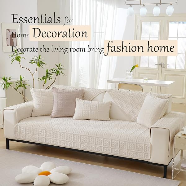 SHANNA New Milk Velvet Soft Sofa Cover 1 2 3 Seater, Universal Couch Covers Non-Slip Corner Sofa Cover L Shape Sofa Slipcovers Furniture Protector for Living Room(Cream, 1PC 70 * 180cm Cushion Cover) - 2