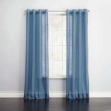 BrylaneHome BH Studio Sheer Voile Grommet Panel - 56" W 63" L, Smoke Blue