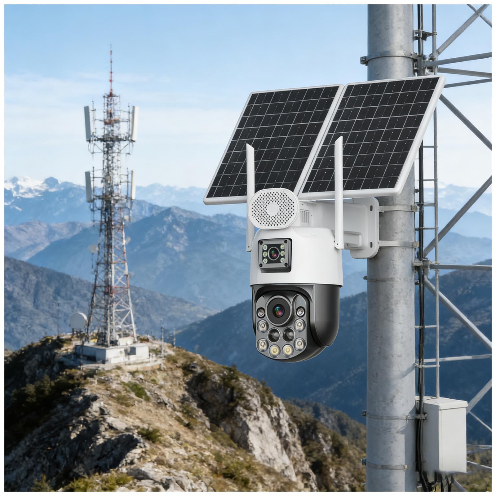Telecamera di sicurezza wireless per esterni, 4G Solar IP66 impermeabile, rilevamento del movimento, doppia fotocamera HD da 6 MP, panoramica e inclinabile, zoom 36x, include scheda SD da 64 GB