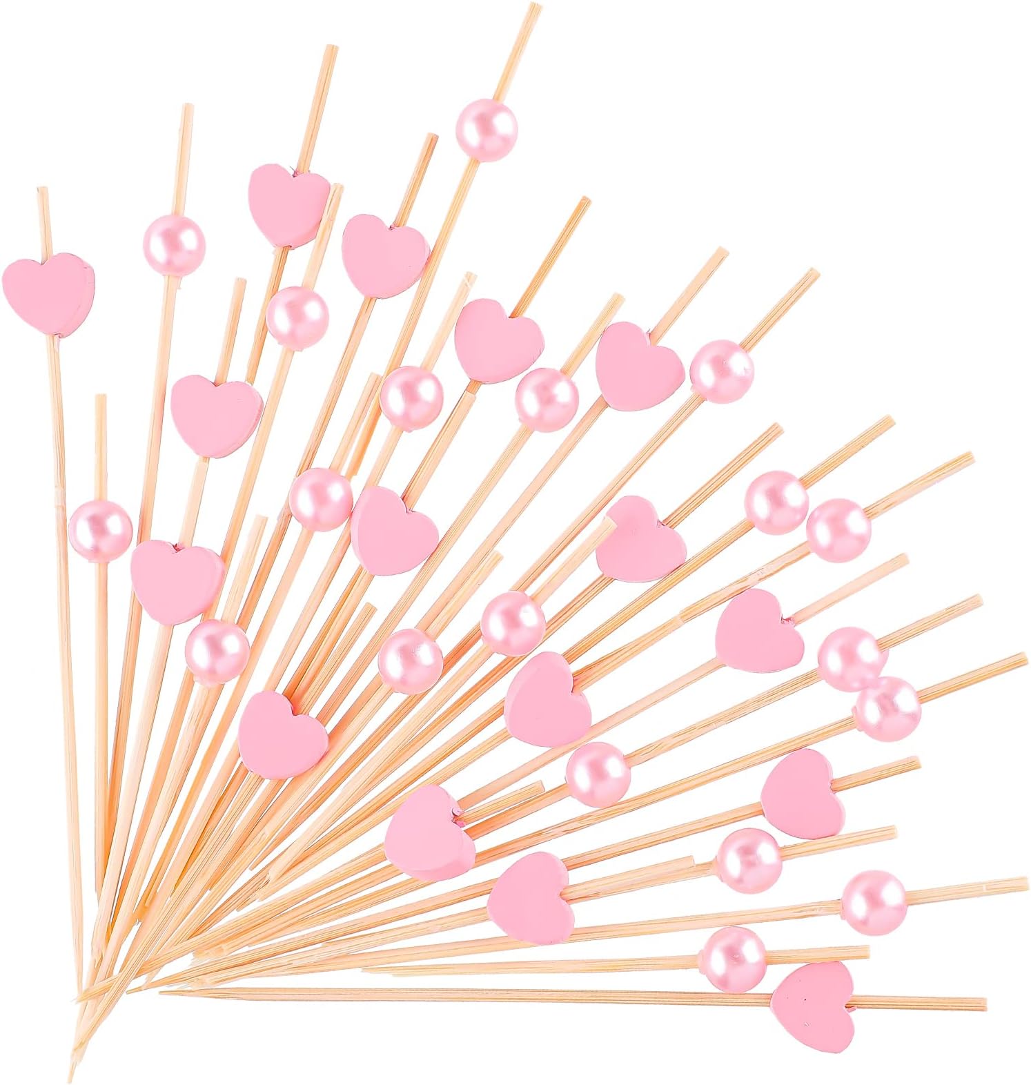200 Pcs Pink Pearl Cocktail Picks Appetizers Picks Heart Toothpicks 4.7 Inch Sandwich Fruit Toothpicks Bamboo Decorations for Cocktail Skewers Dessert Cute Food Baby Shower Wedding Valentines