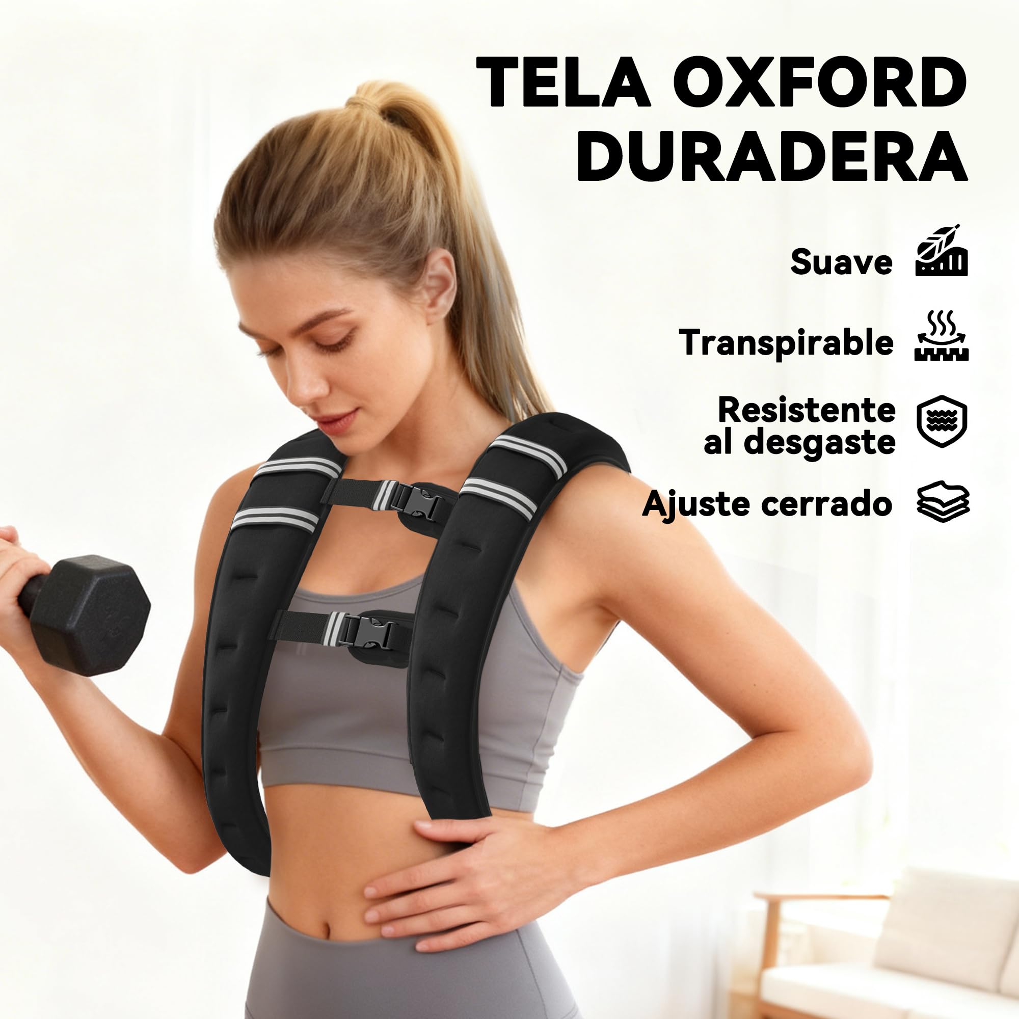 HOMCOM Chaleco Lastrado 5 kg, Chaleco Peso Entrenamiento Transpirable, con 2 Correas Ajustables y Bandas Reflectantes, para Entrenamiento de Fuerza, Jogging, Negro