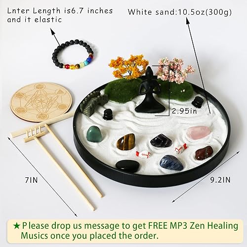 Miniatura 6 de Jardín zen para escritorio, mesa de chakras, regalos de curación zen, juego de terapia de bandeja de arena, decoración japonesa, cristal de cuarzo