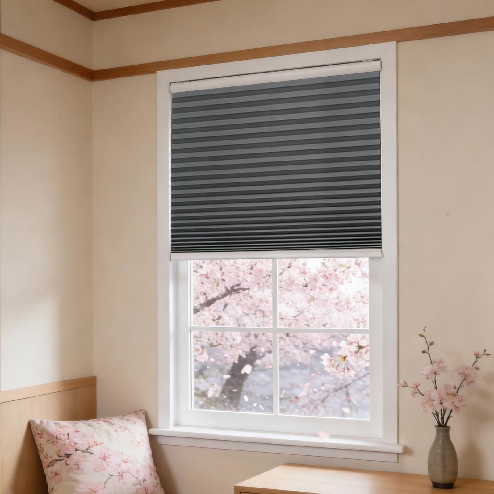 Tenda Avvolgibile 68 x 80 cm Opache, Protezione da Sole e Sguardi Indiscreti, con Clip, Altezza Regolabile, Termiche Tenda Plissettata Crush per Bagno, Soggiorno, Cucina, Grigio
