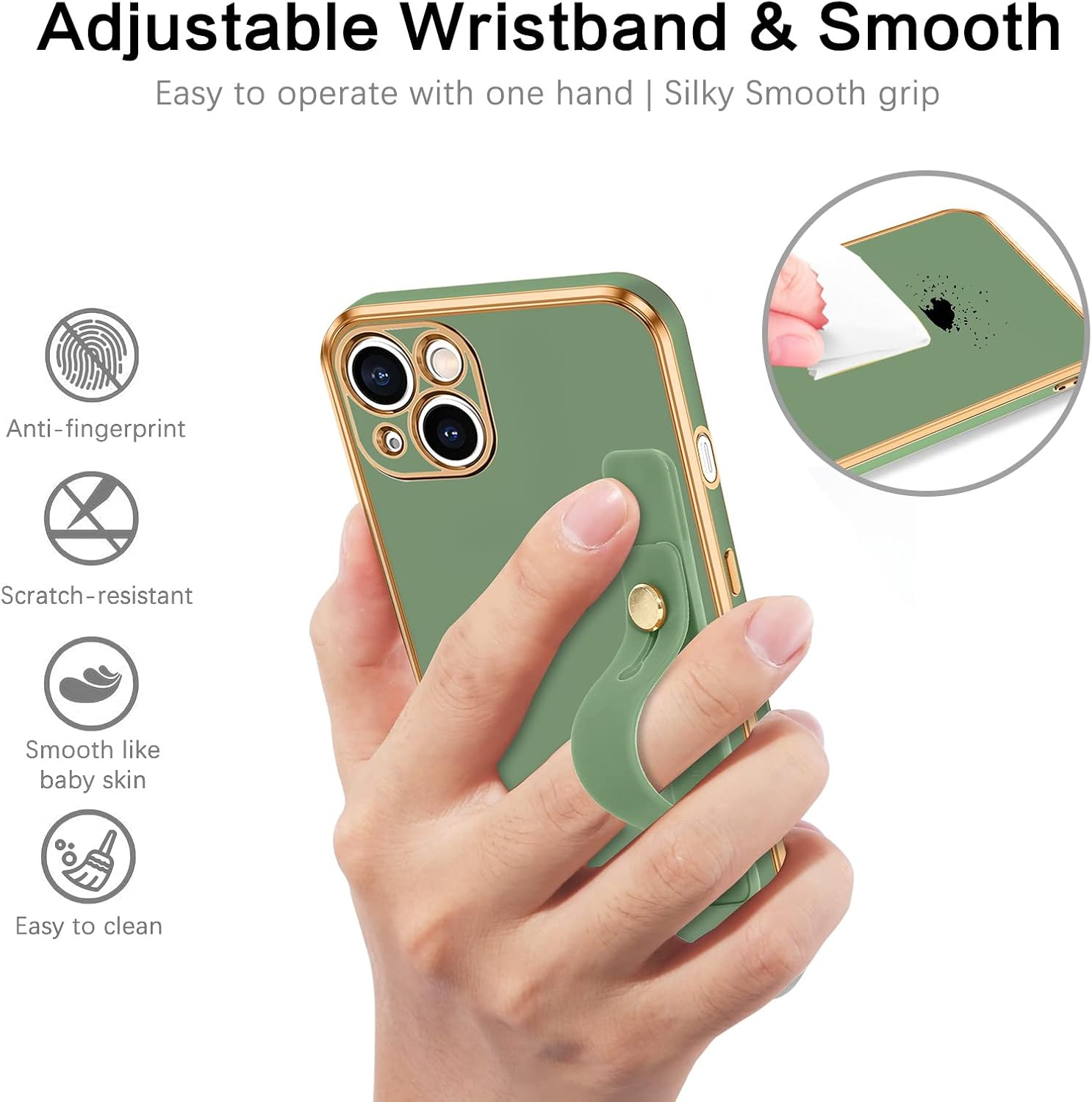 VENINGO iPhone 14 Plus Case, iPhone 14 Plus Phone Case, Slim Fit Soft TPU with Adjustable Wristband Kickstand Scratch Resistant Shockproof Protective Cover for Apple iPhone 14 Plus 6.7", Matcha Green - Image 3