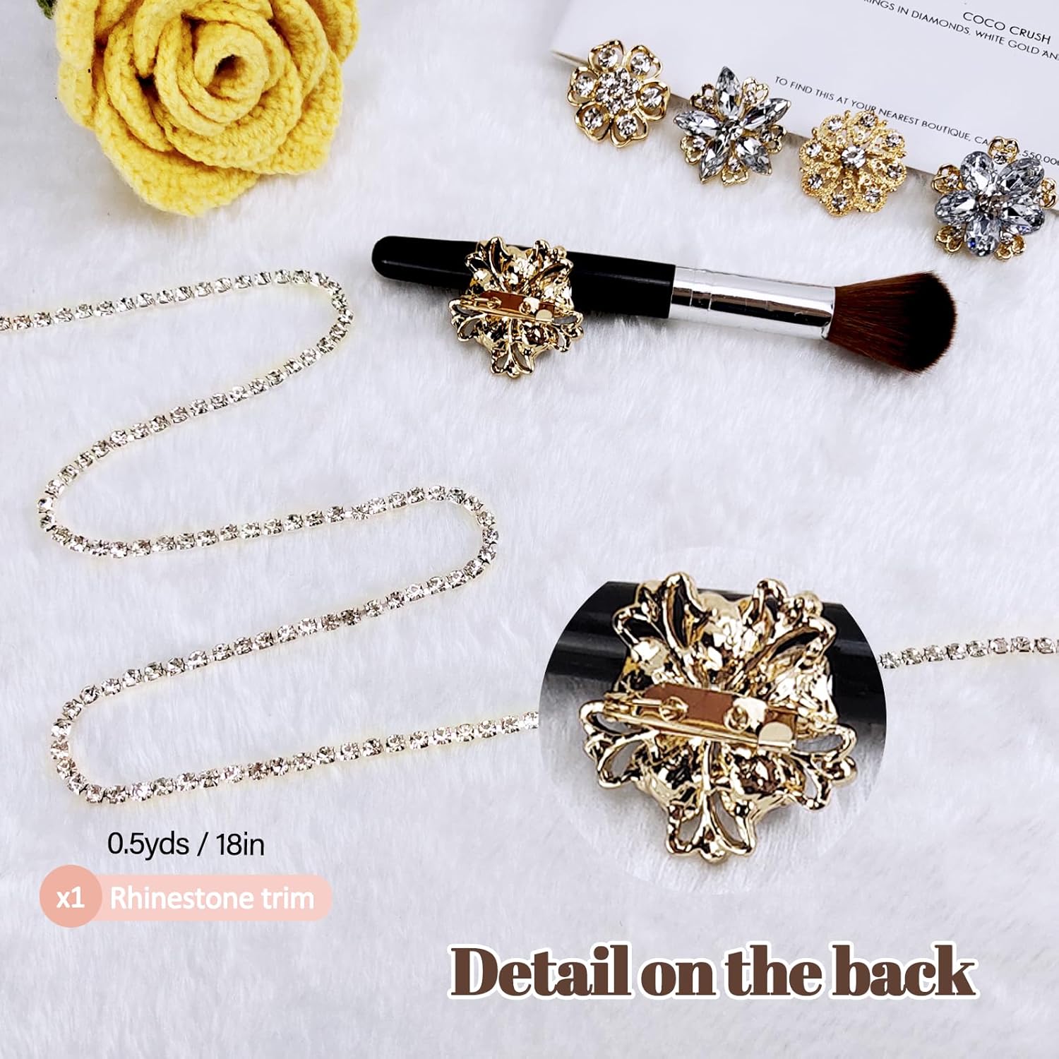 Rhinestone Brooches Bouquet Pins Corsage Boutonniere Pins Crystal Brooch Diamond kits for Wedding Accessories Jewelry Decoration DIY Craft Sewing(Gold)