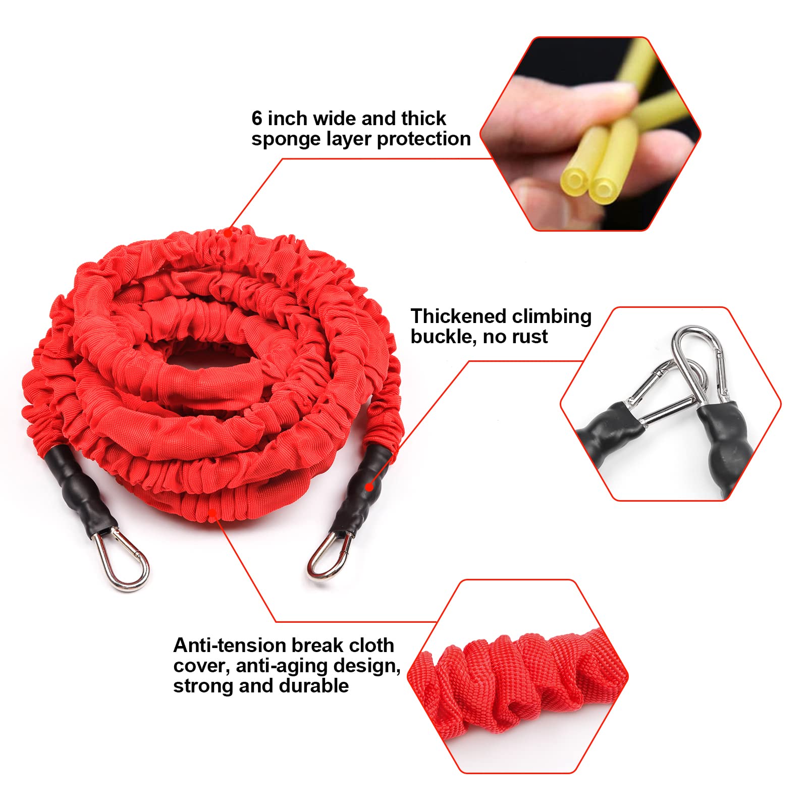 Set di corde elastiche per allenamento di resistenza, per corsa e allenamento, con lunga resistenza, movimento laterale, allenamento ad alta velocità