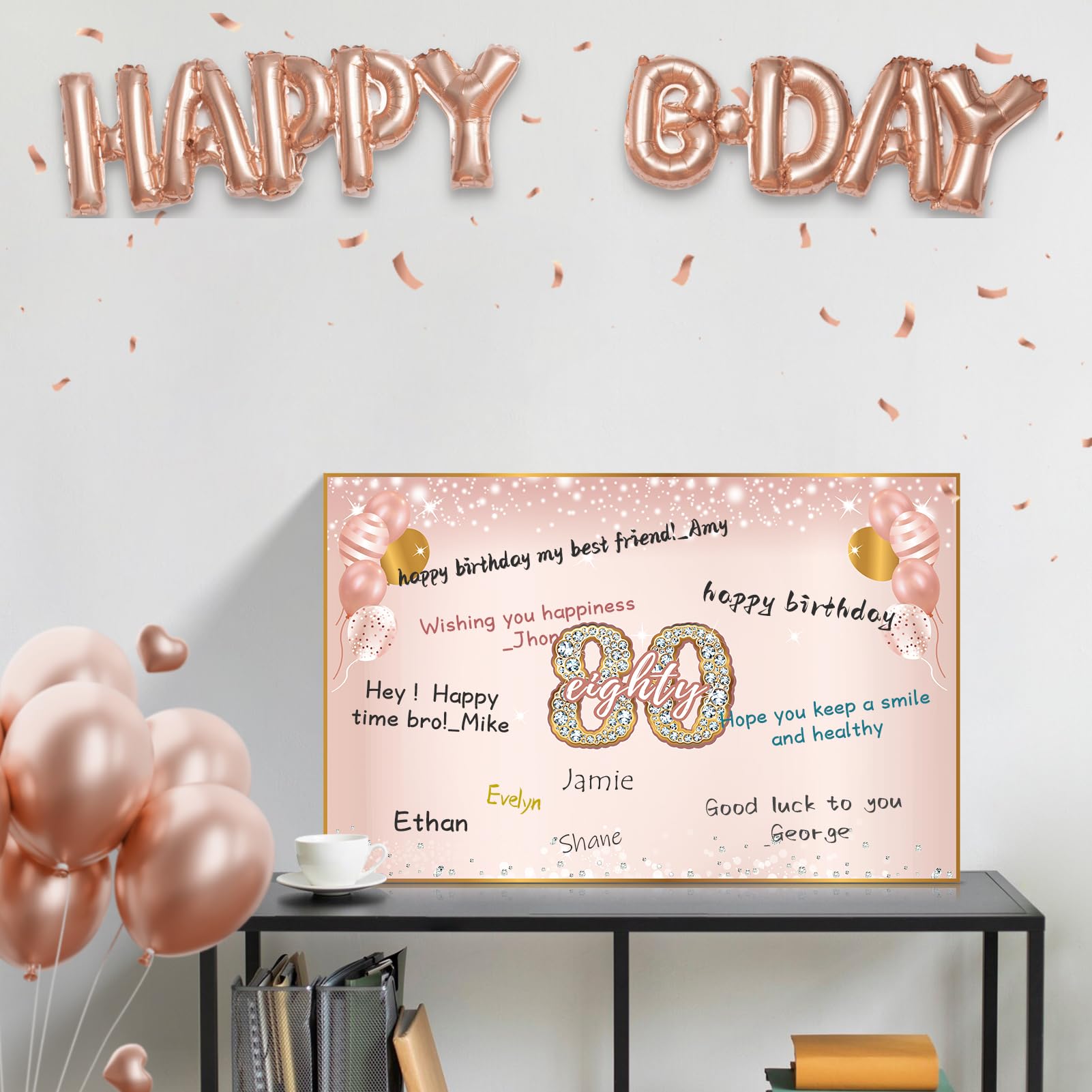 Large 80th Birthday Card With Envelope – Pink Rose Giant Guest Book For Women, Extra Big Signature Card (22" X 14.17")