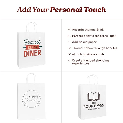 Miniatura 19 de PTP BAGS Bolsas Jr. Mart blancas de 13 x 7 x 13 pulgadas, bolsas de papel blanco con asas [paquete de 250] para regalo de papel kraft reciclable