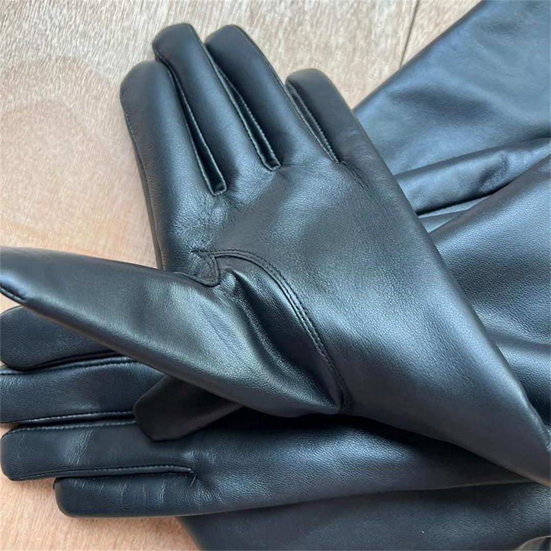Kelsiop Damen Lange Schaffell Lederhandschuhe Motorrad-Stil Fleece Gefüttert Extra Dicke Warme Winterhandschuhe