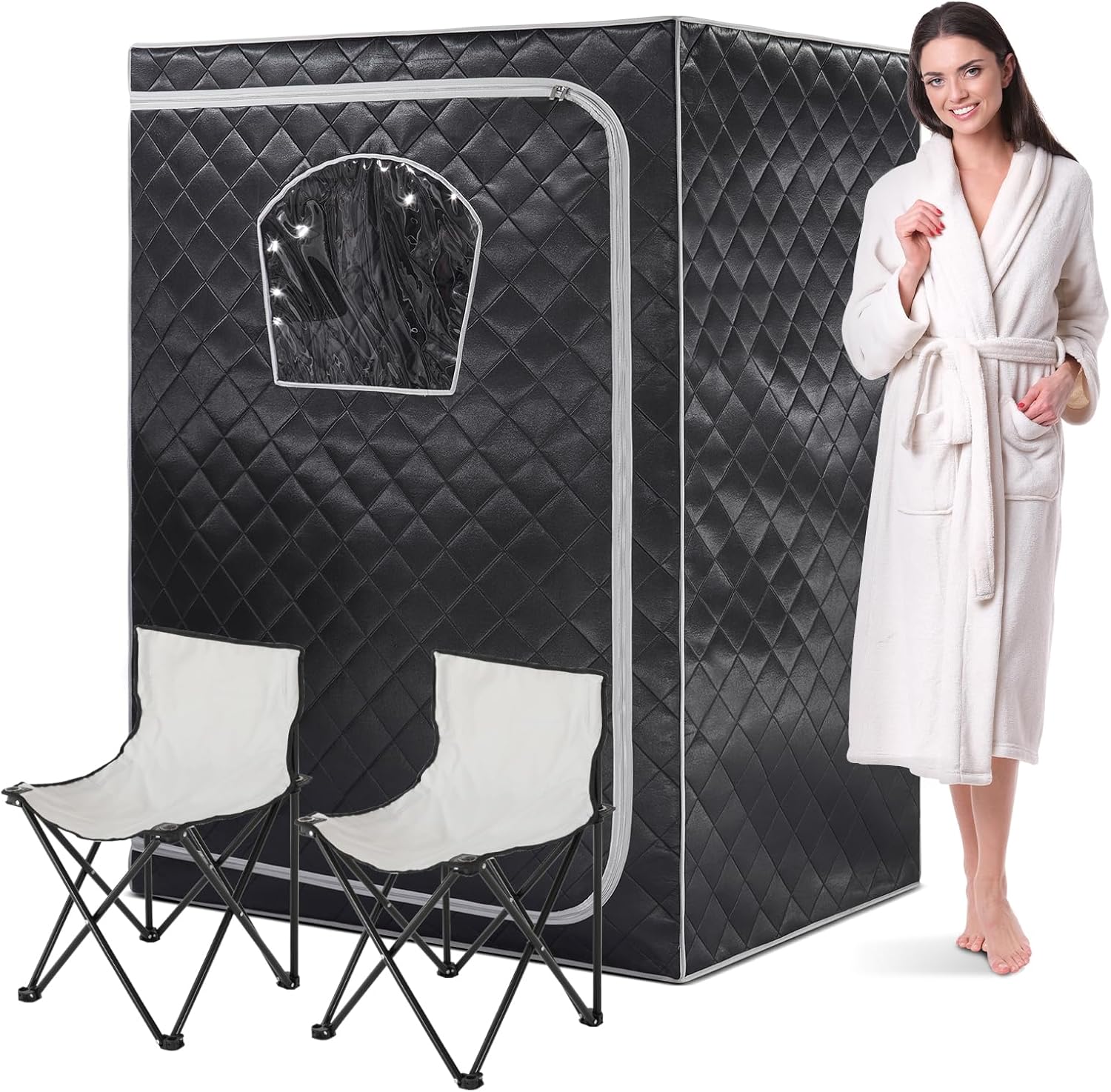 Gollense Portable Infrared Dry Sauna for Home Spa 2 Person Full Size Personal Far Infrared Sauna Box with 2 Foldable Chairs, Sauna Tent for Indoor, Black