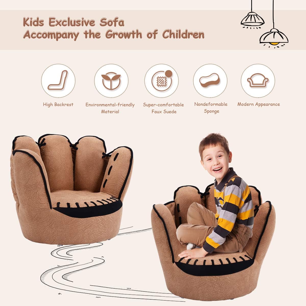 HONEY JOY Kids Couch, Upholstered Kids Sofa w/Sturdy Wooden Construction, Toddler Funiture forPreschool Children, Toddler Chair for Boys(Finger Shape)