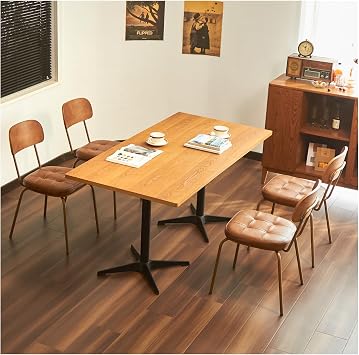 Mid Century Modern Dining Chairs Set of 4, Retro Chair with Faux Leather Upholstered Seat & Solid Wood Backrests & Vintage Distressing Metal Legs & Leg Protectors for Kitchen Dining Room Brown