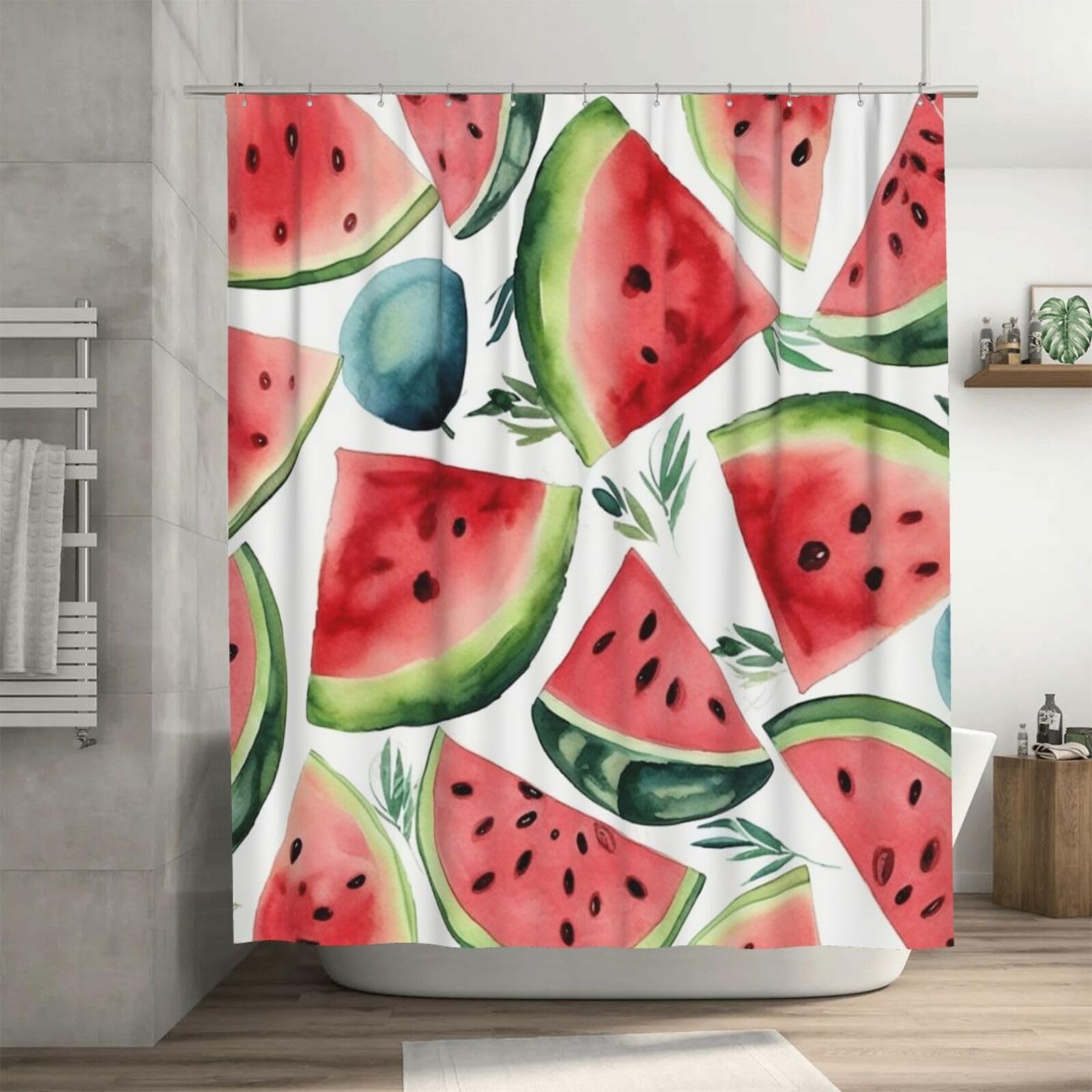 Rideau de douche imperméable et épais 183x183 motif aquarelle pastèque