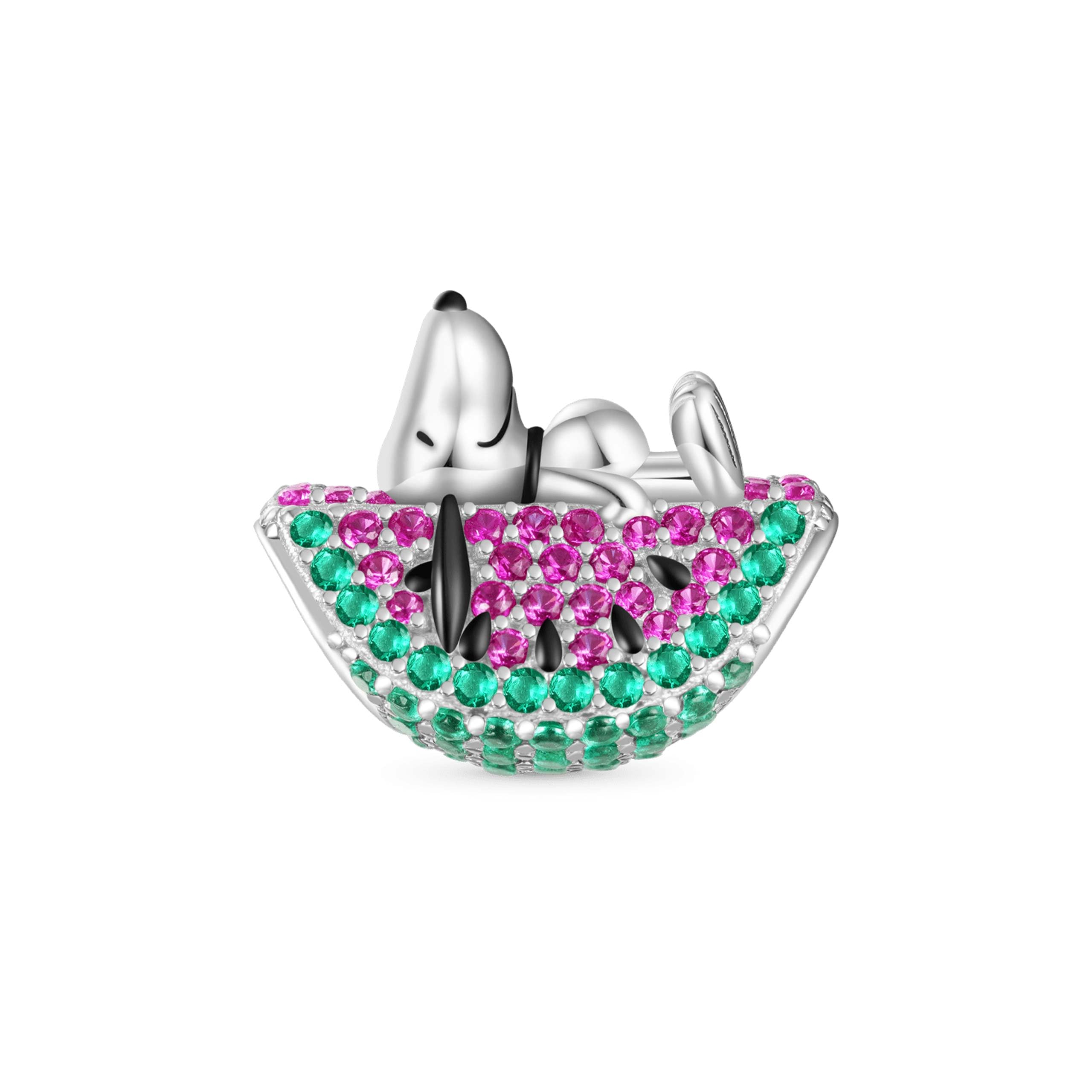 GNOCE Snoopy Charm 925 Silber - Perle Mit Geburtsstein Für Armband & Halskette