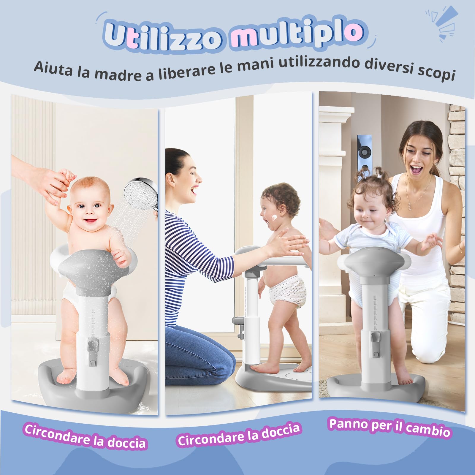 COOSEYA Supporto per vasca da bagno per bambini, torre da bagno regolabile per bambini per alzarsi in piedi, seggiolino da bagno per bambino con base antiscivolo per neonati e bambino piccoli