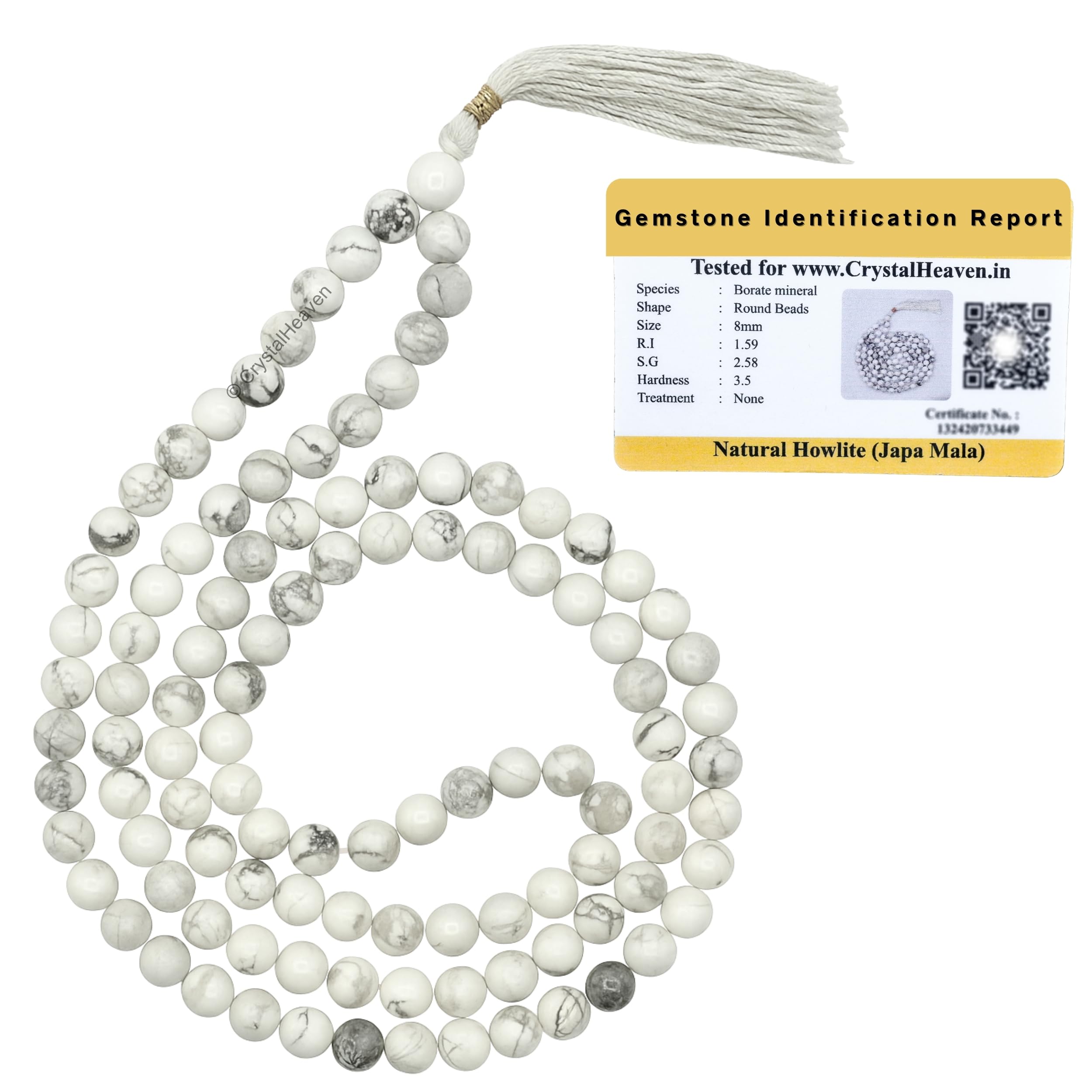 Crystal Japa Mala - 108 Beads Buddhist Prayer Beads - AAA Grade Original Healing Gemstone Agate Mala for Yoga Meditation Spiritual Reiki Feng Shui