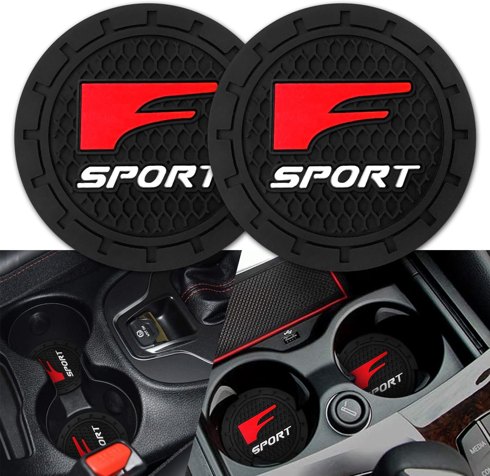 Car Cup Holder for Lexus F Sport Cup Holder Coasters Insert Silicone Non-Slip Car Interior Accessories Drink Coaster 2Pcs Black