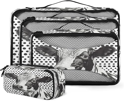 Cow Dots Packing Cubes 4 Pack Travel Packing Bags Set Lightweight Mesh Travel Luggage Organizer Clothes Carry on Suitcase Bags for Accessories