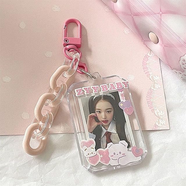 Card Sleeves ID Holder Pendant Photo Protector Card Student Card Case School Stationery Idol Photo Sleeves Keychain(Without Pendant, Pink) (AMX380CELBUS)