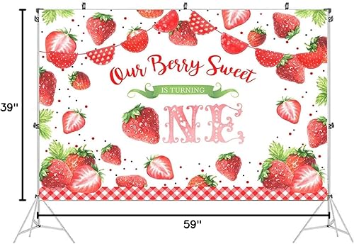 Miniatura 6 de Our Berry Sweet is Turning One Background con tema de fresas para niños, telón de fondo de cumpleaños para niña, cartel de decoración de fiesta de