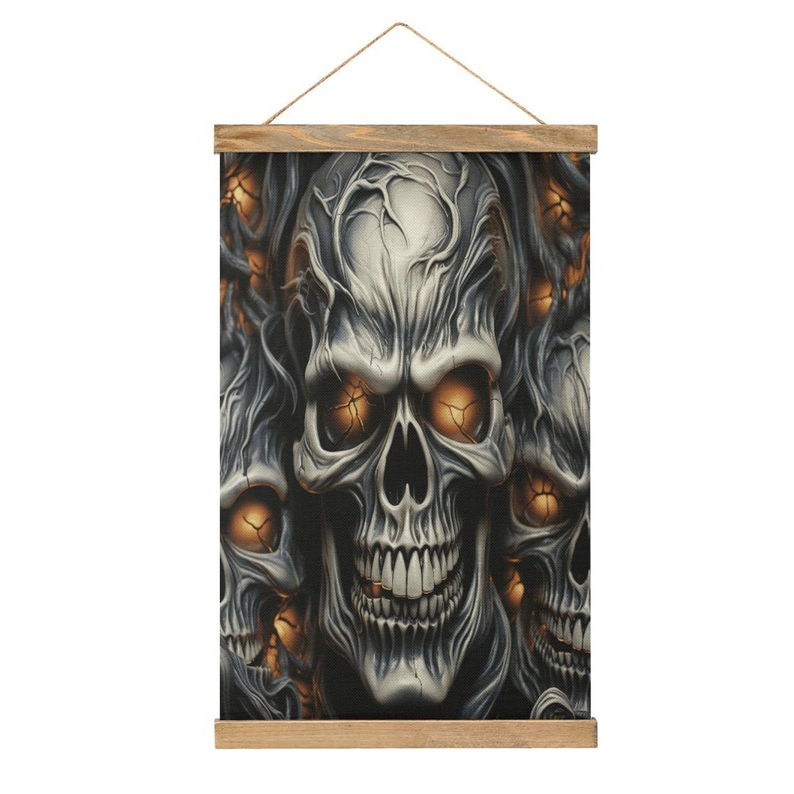 VstaDank Cool Evil Skull Hanging Poster with Wooden Frame Modern Linen Hanging Painting Retro Style Wall Decor Art Painting for Living Room,Bedroom Decor Poster Frame 20.4x13.1inch