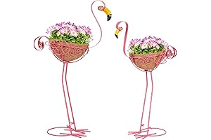 Exquisite Set of 2 Pink Metal Flamingo Planters
