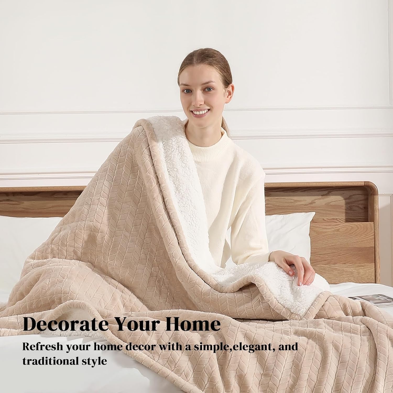 Heated Blanket King Size 90"x100" Electric Blanket King with Dual Control 5 Heat Settings, 10H Auto Off, FCC/ETL Certified, Wheat Pattern Flannel, Grandma, Machine Washable, Beige - Image 5