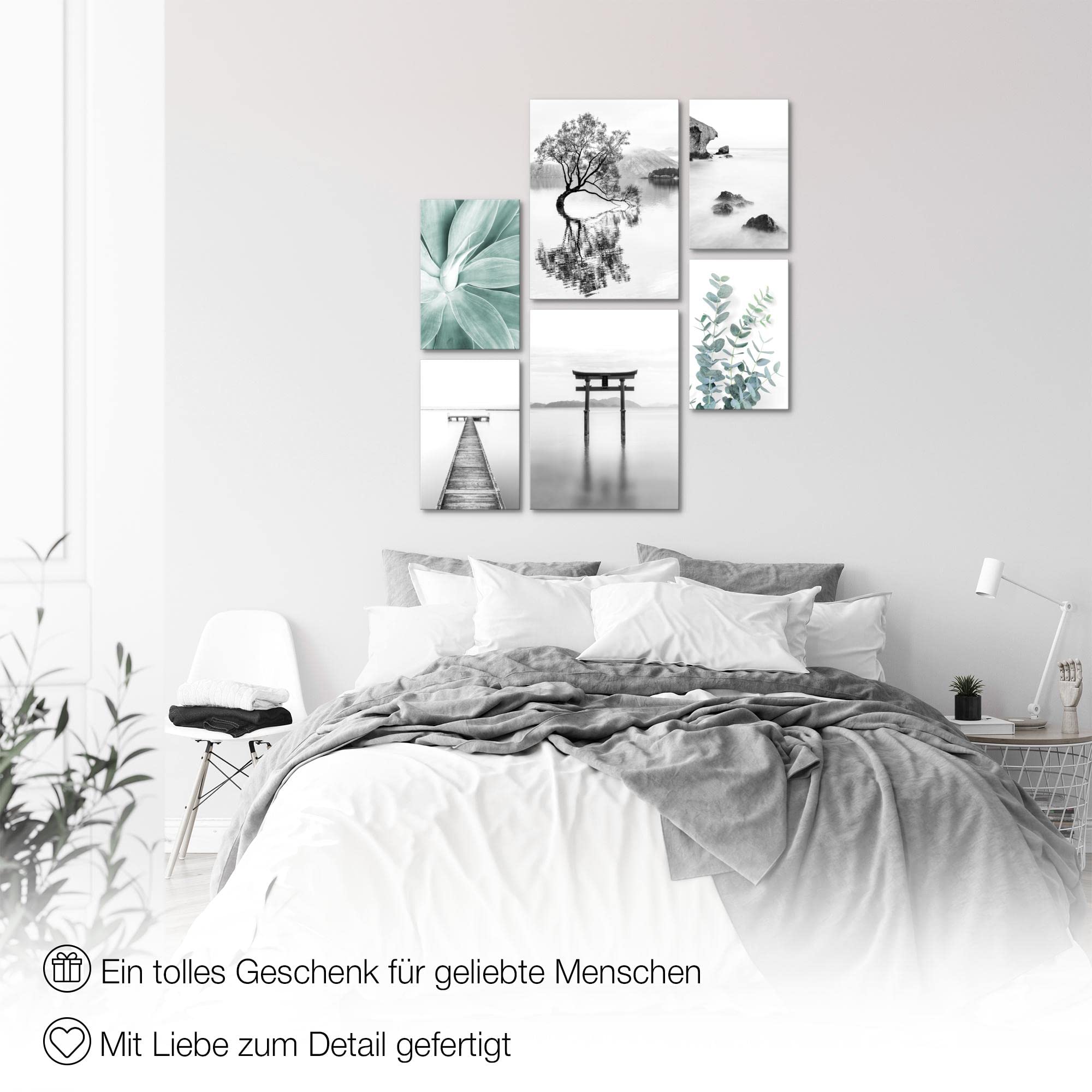 Novart Wandbilder Set Asien Zen See - KEIN EXTRA RAHMEN BENÖTIGT - Modern Deko - Wohnzimmer Schlafzimmer N004463a