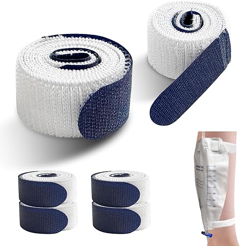 Paquete de 4 correas para bolsa de pierna (azul), correa para bolsa de drenaje de orina, correas de catéter con tela elástica suave, cómodos agarres