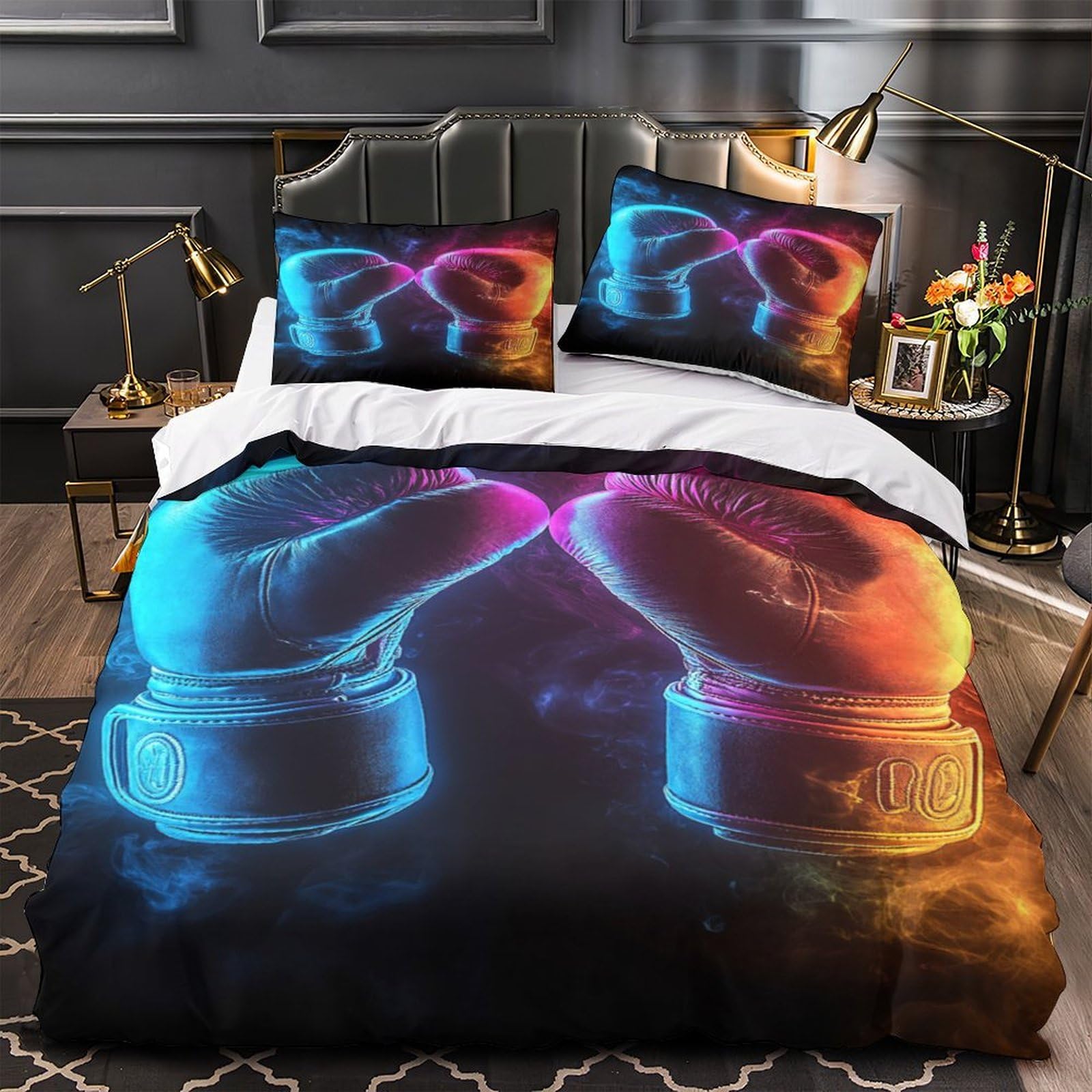 Housse de couette boxe de combat lit simple ado avec taie d'oreiller microfibre