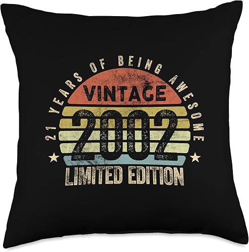 Vintage 21st Birthday Gifts Retro Design Men women Vintage 2002 Limited Edition 21 años Retro 21st Birthday - Almohada de 18 x 18 pulgadas,