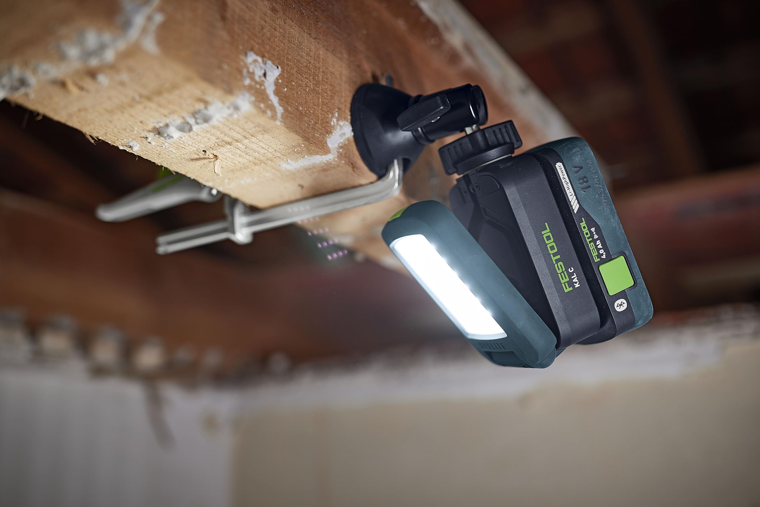 Festool 18V Akkuleuchte Syslite KAL C LED Arbeitsleuchte - 1200 Lumen | Tageslichtähnliches Licht 5000 K, 3 Stufen dimmbar, schwenkbar bis 180 Grad, Schutzklasse IP54 gegen Staub und Spritzwasser