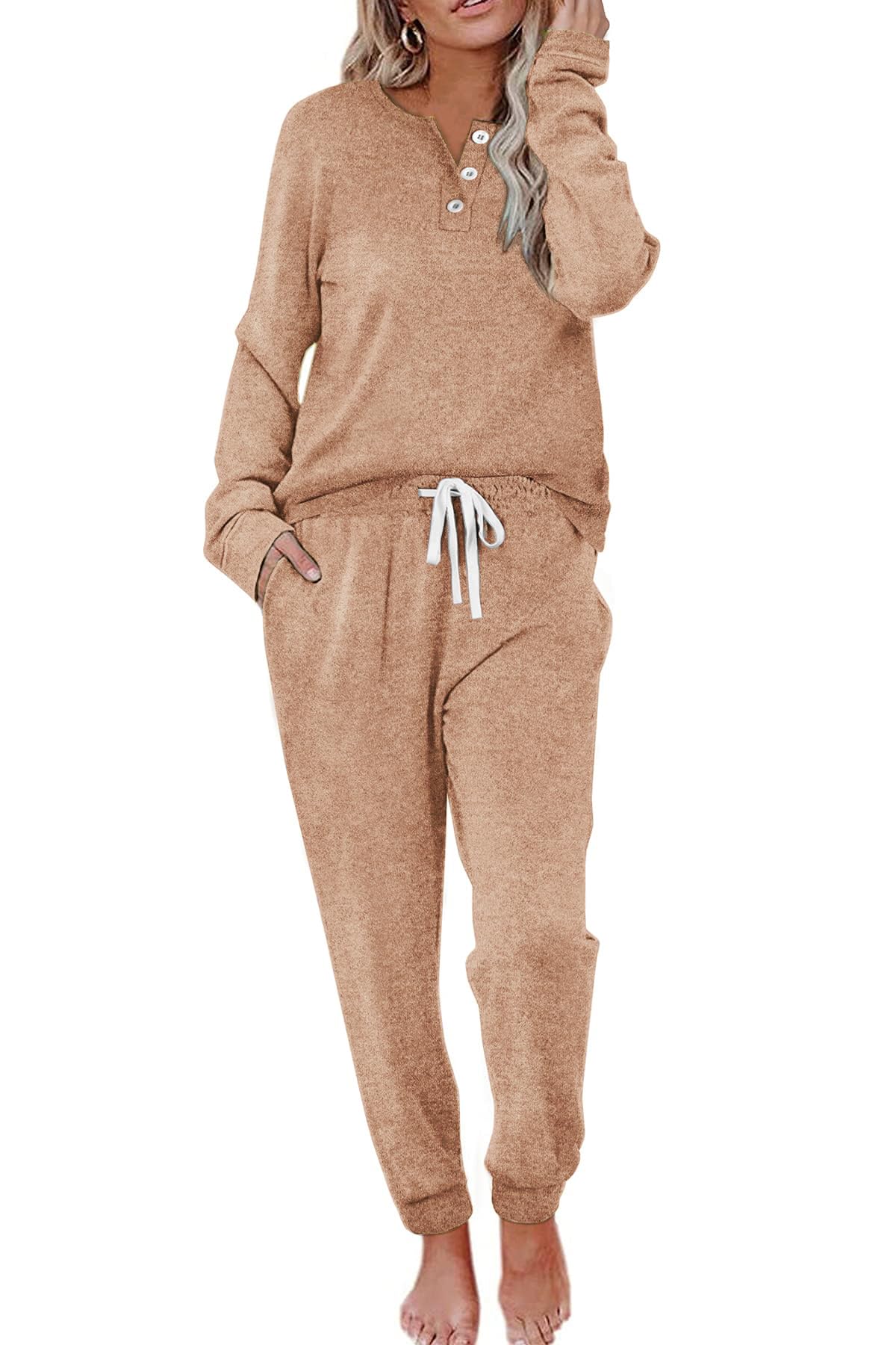 Aamikast Women's Pajama Sets 2 Piece Sleepwear Lounge Set Long Sleeve Top & Matching Joggers for Fall & Cold Nights