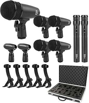 XTUGA 7-Piece Drum Microphone Kit,Wired Dynamic Drum Mic Kit - Metal Kick Bass Drum,Tom/Snare & Cymbals Microphone with Thread Clip-On for Stage Performances and Studio RecordingMI7