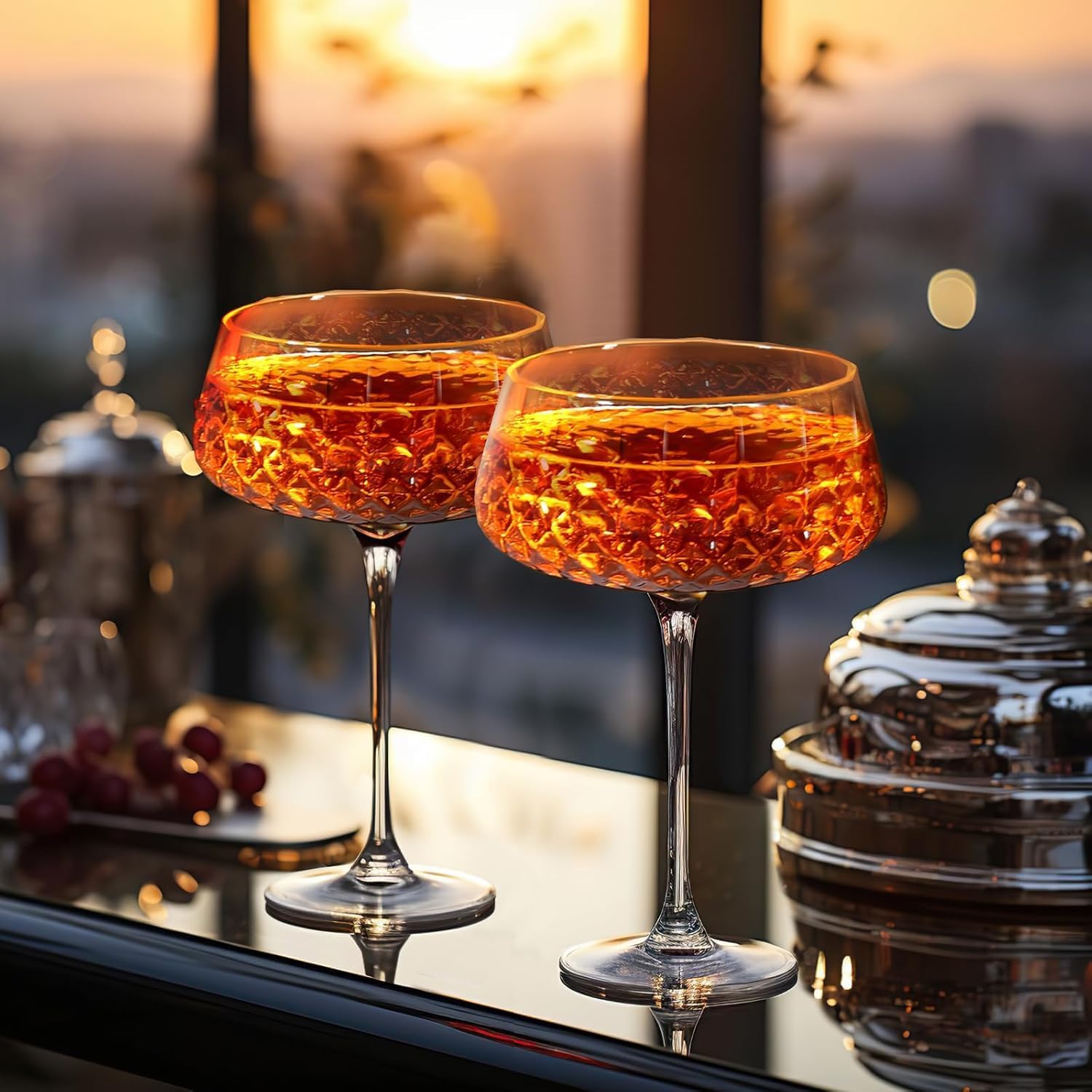 Vintage Glasses Set of 6, 8 oz Crystal Martini Glasses – Classic Art Deco Style for Cocktails and More (Set of 6)
