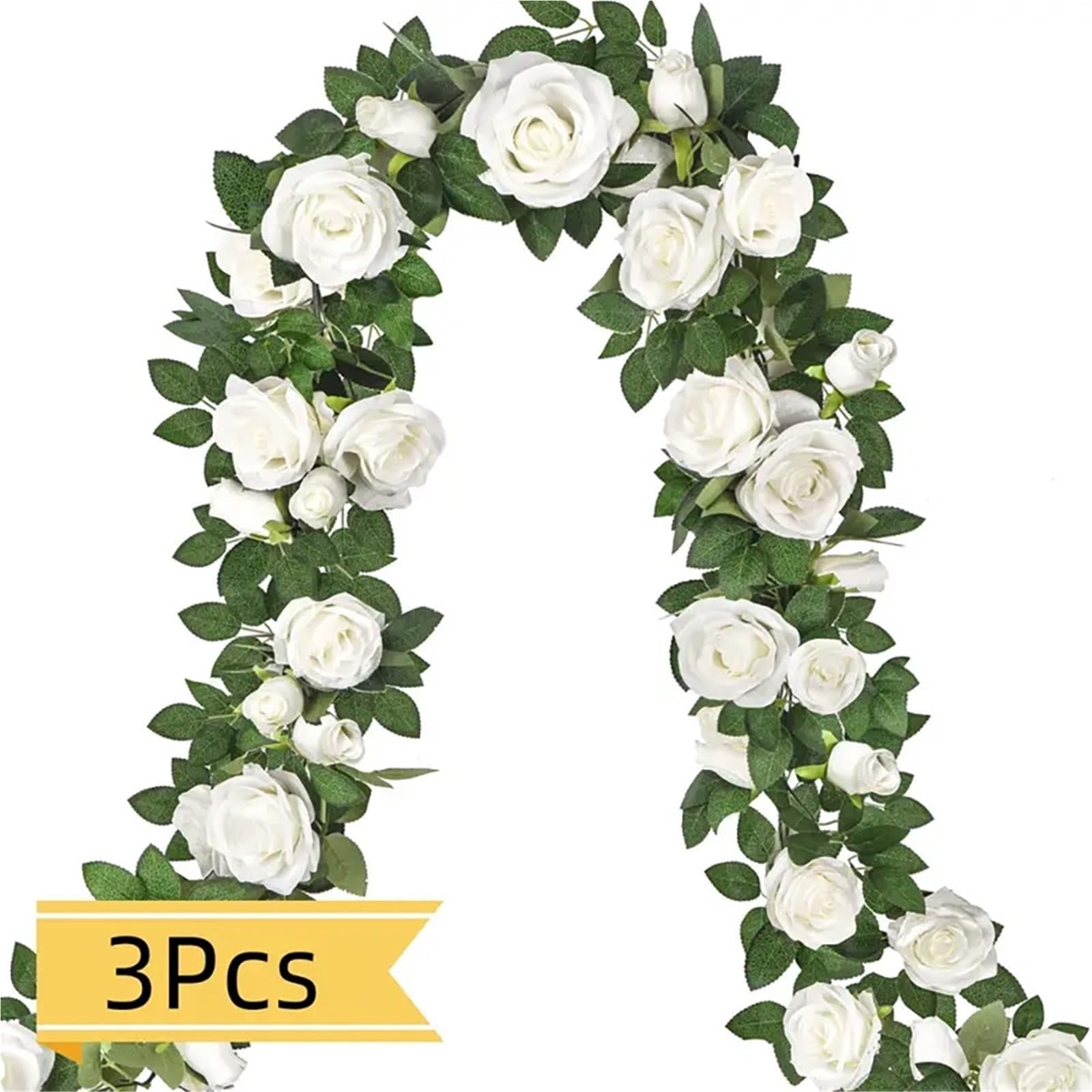 Künstliche Greenery Girlande künstliche Blumen, 3 stücke 19,5 ft Künstliche Blumengirlande Mit Weißen Rose, for Hochzeit Bogen Garten Hintergrund for Dekoration