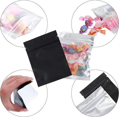 Miniatura 20 de Bolsas de papel de aluminio con cierre hermético resellable, antiolores, 100 unidades, para regalos de fiestas y almacenar comida. Negro -,Negro